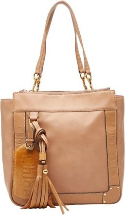 Chlo&eacute; Pink Beige Leather Shoulder Bag Tote Bag (Pre-Owned)