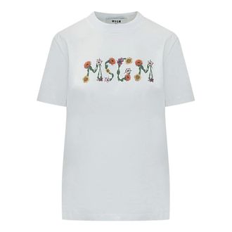 Msgm T-Shirts, female, White, Size: S Floral Logo T-Shirt