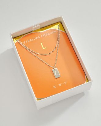 Sterling Forever Initial Tag Layered Chain Necklace