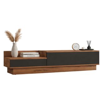 Dmora Mueble Para Tv Persico, 2 Puertas, Apertura Abatible, 2 Compartimentos, 160x35x35h Cm Negro Antracita