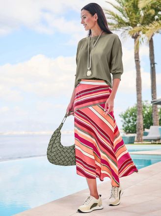 Heine Satinbluse HEINE, Damen, Gr. 34, khaki, 100% Viskose, unifarben, Rundhals, Blusen Satinbluse