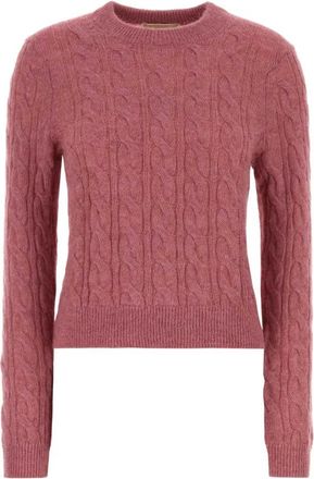 Michael Kors Kabel Gebreide Trui van Nylon en Alpaca Blend - Dames - Ronde hals truien - Roze - S - Nylon - Truien & Vesten