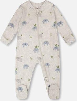 Deux par Deux Organic Cotton One-Piece Elephant Print Pyjama in Grey Elephant Print at Nordstrom, Size 24M