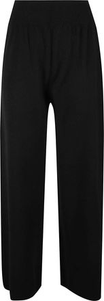 Wlns Cashmere Wide-Leg Black Knitted Trousers with Ribbed Waistband