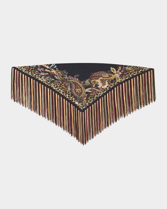 Etro Silk Foulard Scarf with Fringe