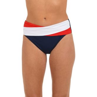 La Blanca Americana Mid Rise Bikini Bottoms in Blue Multi at Nordstrom, Size 14