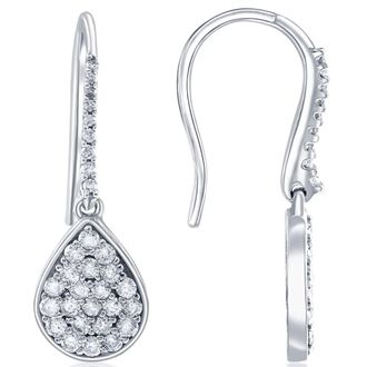 Pompeii3 1 1/8ct Lab Grown Diamond Hoops Dangle Pear Shape 18K White Gold 1 1/4 Tall