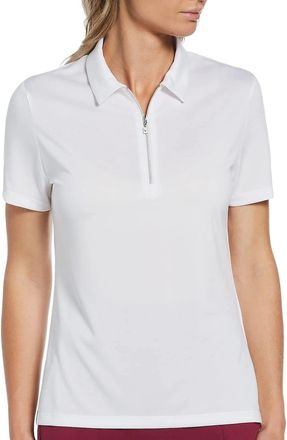 Callaway Polo Shirt Womens White Jersey 1/4 Zip Short Sleeve Golf UPS954