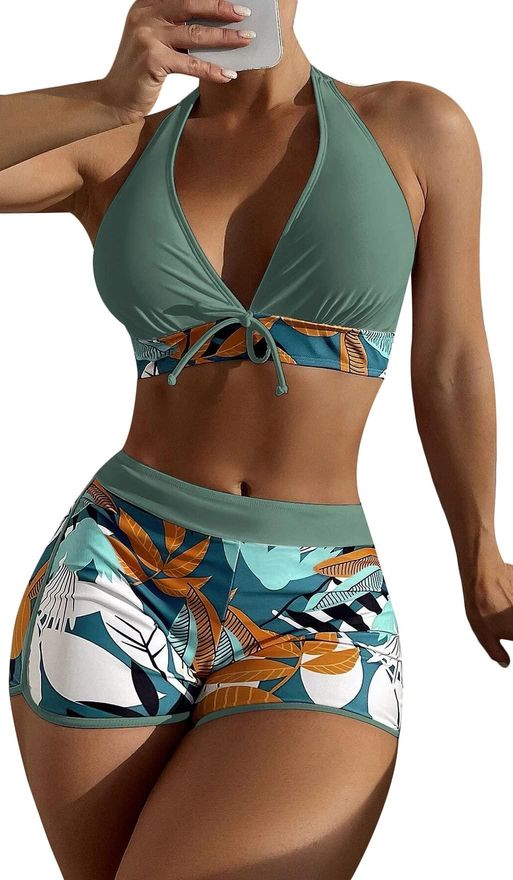 Feoya Womens Tankini Sets Sexy Two Pieces Swimsuit Halter Neck Top with Shorts Bikini Sets Floral Print Swimwear Plus Size Push Up A10 XL from 19.99 on Stylight