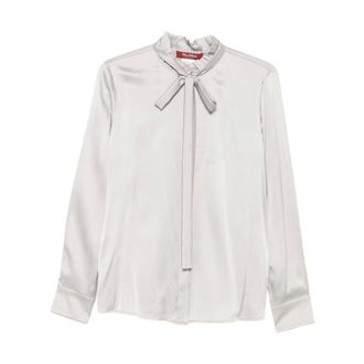 Max Mara Shirts, female, Gray, M, Ruffled Neck Blouse Grey Shirt