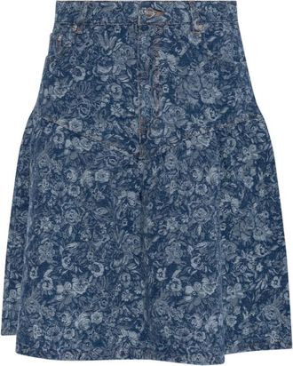 Ganni Denim Skirts, female, Blue, Size: S Floral Denim Skirt