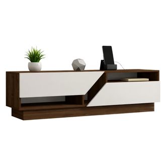 Dmora Soporte Tv Spilinga, 2 Estantes, 5 Compartimentos, 2 Puertas, 160x40x45h Cm Blanco