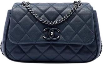 Chanel Pre-owned Frame in Chain Schoudertas - Dames - Vintage Schoudertas - Blauw - ONE Size - Leer - Vintage