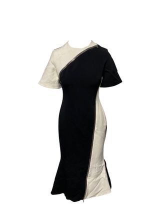 DAVID KOMA Contrast Sleeve Zip Detail Midi Dress in Black Acetate