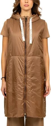 Max Mara Camel Waterafstotende Midi Gilet met Capuchon - Dames - Bodywarmers - Bruin - 2XS - Polyester - Jassen