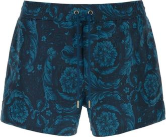 Versace Floral-motif Zwemshorts met Trekkoord - Heren - Strandmode - Blauw - XL - Polyester - Badmode