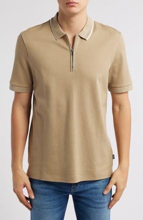 BOSS Paras Quarter Zip Cotton Polo in Light Beige at Nordstrom Rack, Size Xx-Large