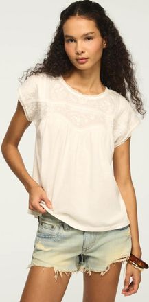Lucky Brand Womens Embroidered Dolman Yoke Top