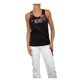 Pinko Pinko, Tops, Dames, Zwart, M, Katoen, Mouwloze Top in Trendy Stijl