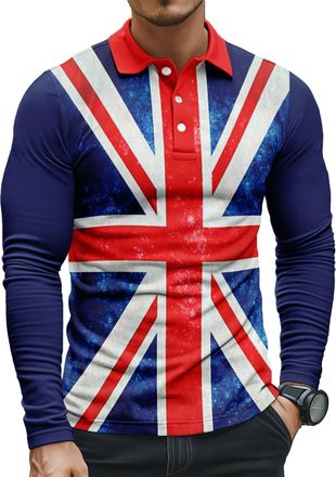 Generic Mens Union Jack Polo Shirt Great Britain Bunting Flags Print Sleeve Collared Button Down Golf Shirts (UK, Alpha, 4XL, Regular, Regular, 7)