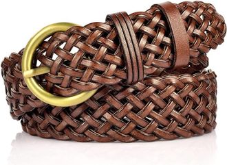 Generic 2025- Braided Leather Belt for Men Casual Jeans, Mens Leather Woven Alloy Buckle Hand Braided Belts for Men Mens Belt No Holes (Coffee, One Size)