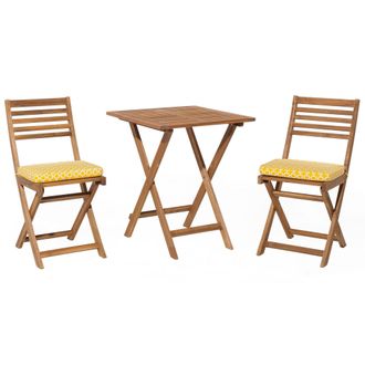 Beliani Conjunto Bistr&oacute; De Jard&iacute;n Blanco De Madera De Acacia 3 Piezas Con Cojines Amarillos Plegable Dise&ntilde;o Moderno Fiji