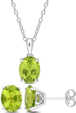 Delmar Oval Cut Peridot Solitaire Pendant Necklace & Stud Earrings Set in Green at Nordstrom Rack
