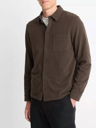 Vince Sueded Cotton Jersey Button-Front Shirt In Night Moss