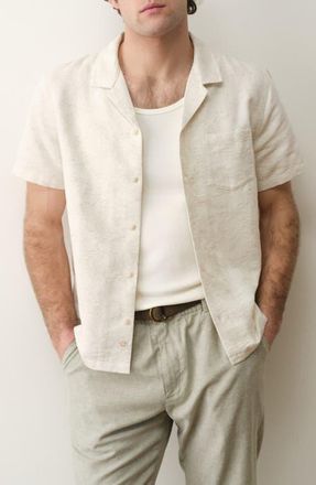 Marine Layer Jacquard Resort Camp Shirt in Natural/Tan at Nordstrom, Size Xx-Large