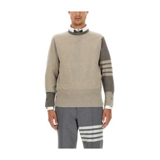 Thom Browne Round-neck Knitwear, male, Beige, Size: 2XL Round-neck Knitwear