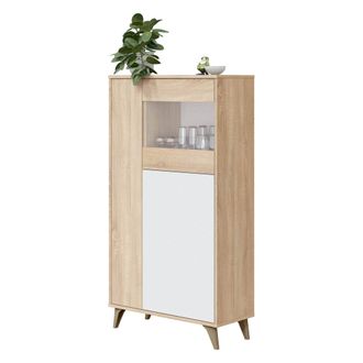 Dmora Escaparate Daceved, Vitrina Moderna Con 3 Puertas, Aparador Para Sal&oacute;n O Sala De Estar, Aparador Alto Con Baldas, 77x33h142 Cm, Roble Y Blanco - Dmora