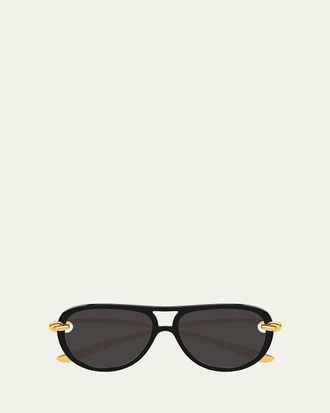 Bottega Veneta Knot 55mm Acetate & Metal Aviator Sunglasses
