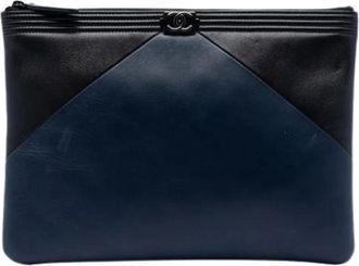 Chanel Pre-owned Quilted Lambskin Clutch - Dames - Vintage Clutch - Blauw - ONE Size - Leer - Vintage