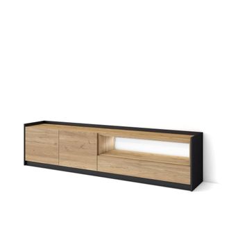 Skraut Home Mueble tv efecto madera roble y negro 207x37x50cm con led