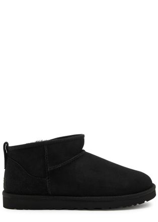 UGG Classic Womens Designer Ultra Mini Black Suede Ankle Boots UK10 - 10 (IT44 / UK10)