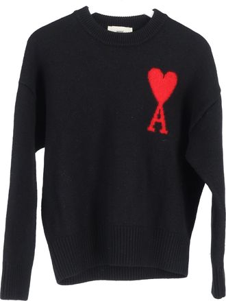 Ami De Coeur Crewneck Sweater in Black Wool