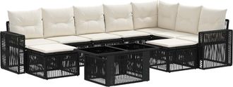 vidaXL Conjunto De Sof&aacute;s De Jard&iacute;n 10 Uds. Negro Y Blanco Crema Vidaxl