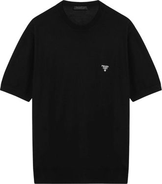 Prada T-Shirts, male, Black, Size: XL Superfine Wool Crew-neck Sweater