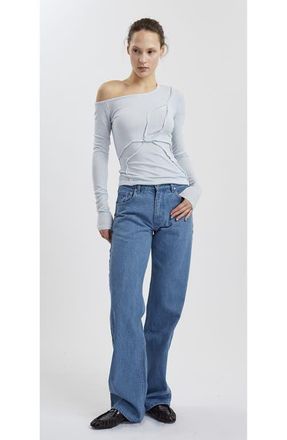 Mother of All Pepper Long Sleeved Off Shoulder T Shirt in Light Blue at Nordstrom, Size X-Small