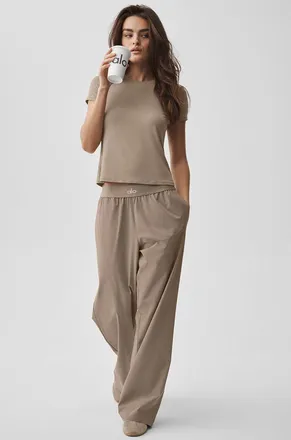 Alo | Suit Up Trouser (Long) in Gravel Beige, Size: Medium