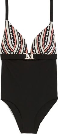 Max Mara Badpak met monogramprint en kristallen - Zwart
