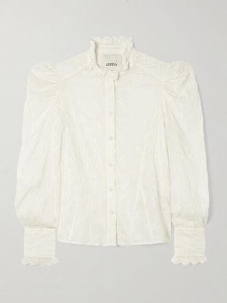 Isabel Marant Blusa In Voile Di Misto Cotone E Seta Con Ricami E Ruches Zorica - Bianco