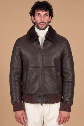 D'Arienzo Montone shearling color testa di moro modello bomber collo camicia DArienzo, Seleziona Taglia 48, Colore Testa di moro