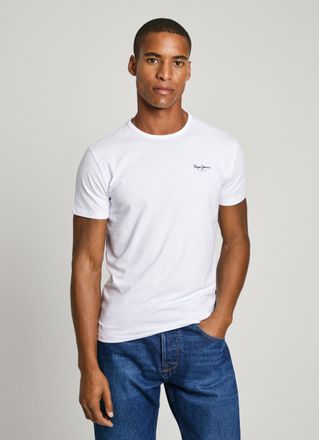 Pepe Jeans London Rundhalsshirt PEPE JEANS, Herren, Gr. XXL, weiss (wei&szlig;), Jersey, Obermaterial: 95% Baumwolle, 5% Elasthan, unifarben, Basic, slim fit, Rundhals, Shirt