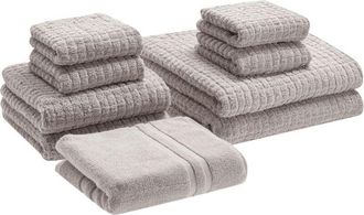 Beliani Beliani - Conjunto De 9 Toallas De Ba&ntilde;o De Algod&oacute;n Suave De Torsi&oacute;n Baja Con Alfombrilla De Ba&ntilde;o Gris Claro Atai