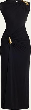 Bottega Veneta Drop Detail Gathered Matte Crepe Jersey Maxi Dress