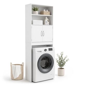 Relaxdays Relaxdays Mueble Sobre Lavadora Blanco, 4 Compartimentos, Para Lavadora/secadora/inodoro, (al X An X P) 185 X 63 X 20 Cm