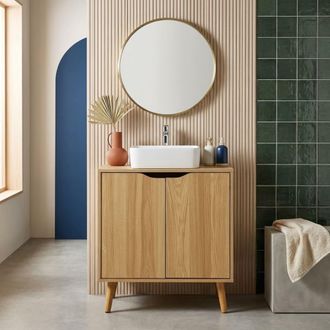 Sweeek Mueble bajo lavabo vintage decorado en madera, efecto fresno