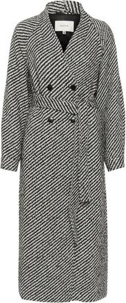Gestuz Zwart/Wit Boucle Jas met V-Hals - Dames - Mantel - Grijs - XS - Jassen