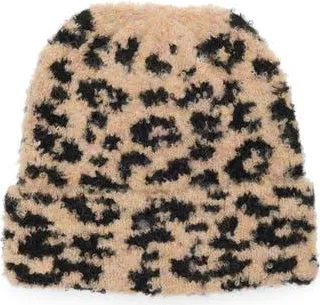 BCBGeneration Cozy Leopard Beanie in Black Neutral at Nordstrom Rack